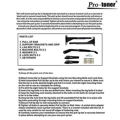 Image of Protoner Wall Mounting Chin Up Bar and Ab Strap Combo