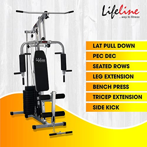 Image of Lifeline Fitness HG-002 Multi Home Gym Multiple Muscle Workout Machine Chest Biceps Back Triceps Legs for Men at Home, 72kg Weight Stack, Made in India (with LT-202 Manual Treadmill 3in1)