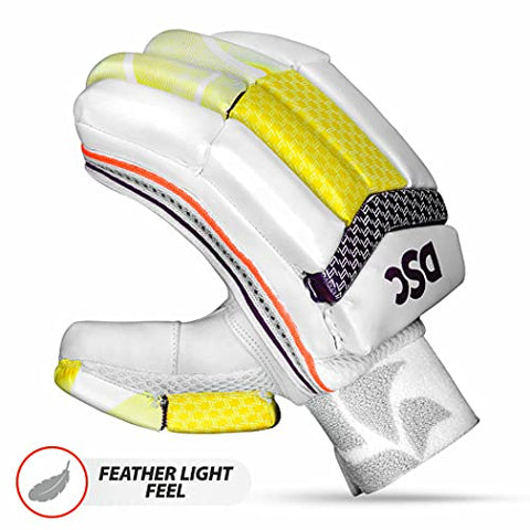 Image of DSC Intense Valor Leather Cricket Batting Gloves, Mens Right (White Turquoise)