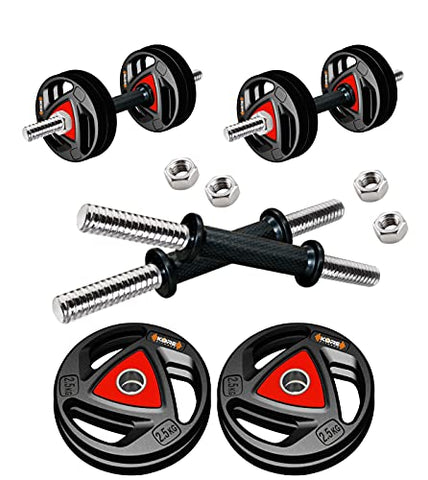 Image of Kore Professional Metal Integrated Rubber Plates DM-10KG (2.5 KG x 4 = 10 KG) Combo 16 Dumbbells Set, Multicolor
