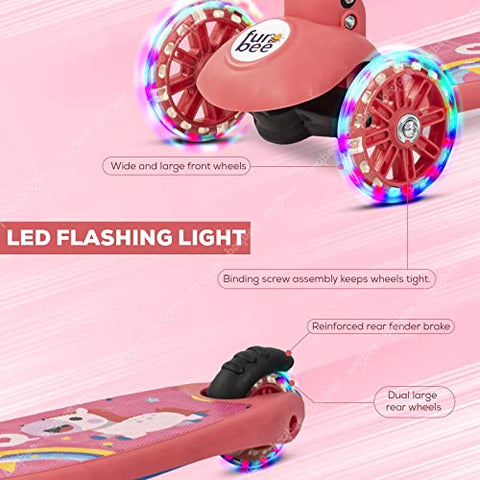 Image of Funbee Phoenix Skate Scooter for Kids, 3 Wheel Kids Scooter with Foldable & Three Height Adjustable Handle, 3 Flashing LED PU Wheels | Kick Skating Scooter for Kids 3 to 6 Years Boys Girls (Dark Pink)