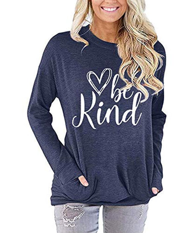 Image of ZILIN Women's Casual Letter Print Crewneck T-Shirt Long Sleeve Tunic Tops Sweatshirt with Pockets