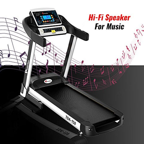 Image of PowerMax Fitness Peak Motorized Smart Run Function Foldable Auto Lubrication Spring Resistance Virtual Assistance Electric Treadmill , TDA-150 Series 5.0HP (Black and White)