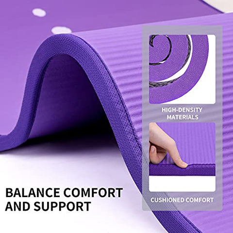 Image of NBR Yoga Mat 1830×660×10 mm - PURPLE PROIRON Pilates Mat Edge Protection Non-Slip Yoga Mat Exercise Extra Thick Foam Mat Fitness Workout Mats Home Gym with Carrying Strap