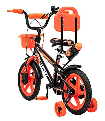 Image of HI-FAST Kids 14 inch Steel Frame Sports BMX Cycle with Training Wheels (Orange, 3 to 5 Years, 90% Assembled)