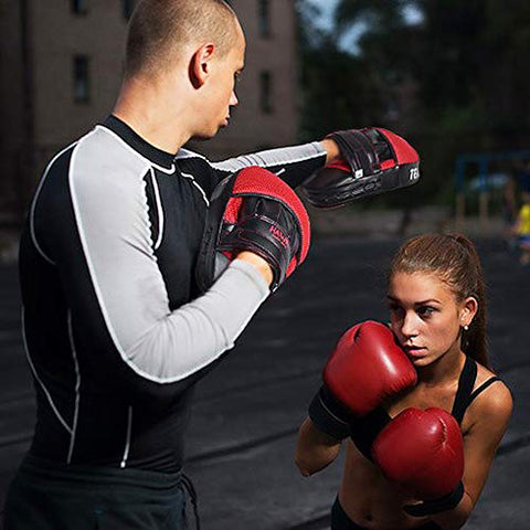 Image of Punching Mitts Kickboxing Muay Thai MMA Boxing Mitts Training Focus Punch Mitts Bags Hand Target Pads for Kids, Men & Women (Pair) (Red)