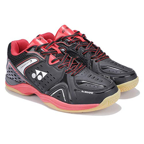 Image of YONEX AEROCOMFORT TRU Unisex Cushion Ergo Shape Non-Marking Sole Hexagrip 3 Non Marking Badminton Shoes Ideal for Badminton, Squash, Table Tennis, Volleyball, Black Bright Red, UK 8