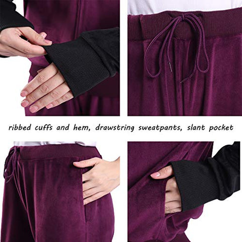 Image of Jogging Suit Set for Women Color Block Tracksuit Activewear Soft Velour Sweatsuits Loungewear Zip Up Sport Suits Purple M