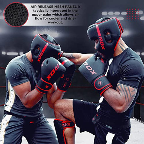 Image of RDX Boxing Gloves Sparring and Muay Thai Maya Hide Leather, Kara Patent Pending Training Mitt for Kickboxing, Punching Bag, Focus Pads, MMA, Thai Pad, Double End Ball Punching Fight Gloves