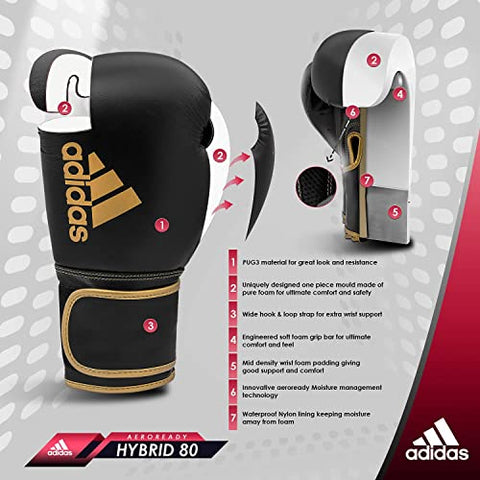 Image of adidas Boxing Gloves - Hybrid 80 - for Boxing, Kickboxing, MMA, Bag, Training & Fitness - Boxing Gloves for Men & Women - Weight (10 oz, Black/Yellow)