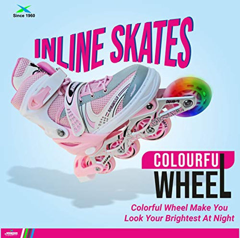 Image of Jaspo Sparkle Adjustable Inline Skates with Front Light up Wheels Beginner Skates Fun Illuminating Roller Skates for Kids Boys and Girls.