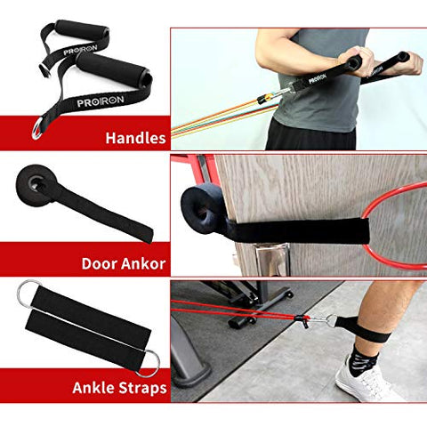 Image of PROIRON Resistance Bands Set, Exercise Resistance Bands Men Women, Resistance Bands with Handles, Fitness Resistance Tubes, Door Anchor, Workout Bands Outdoor, Home Gym Training Equipment