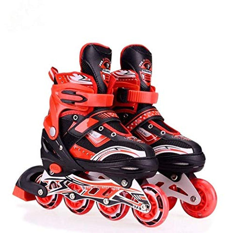 Image of RIVET ENTERPRISE Red Inline Skates Size Adjustable All PU Wheels with Aluminum-Alloy, LED Flash Light, Age Group 6-14 Years