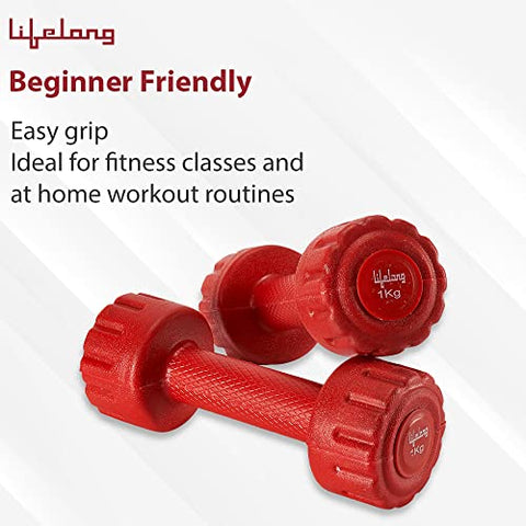 Image of Lifelong PVC Dumbbells Pack of 2 for Home Gym Fitness Barbell, Workout at Home; for Resistance Training; Easy Grip and Anti- Slip Dumbbells (6 Month Warranty)