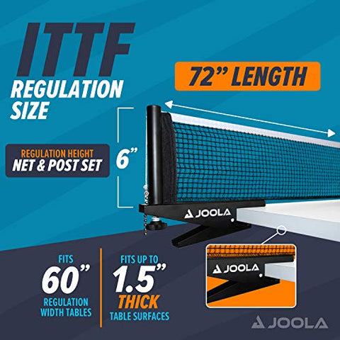 Image of JOOLA Premium Inside Table Tennis Net and Post Set - Portable and Easy Setup 72" Regulation Size Ping Pong Spring Clamp Net