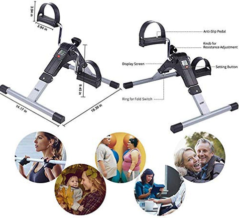Image of Healthex Pedal Exerciser Cycle Bike for Home Gym LCD Counter Foldable Exercise Bike Indoor Fitness Resistance Home Use Mini Bike (Black/Silver)