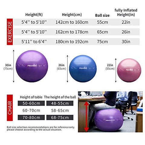 Image of PROIRON Printed Yoga Ball-55cm Blue Exercise Ball with Postures Shown on The Yoga Ball, Pregnancy Ball, Anti-Burst Gym Ball, Swiss Ball with Pump, Birthing Ball for Yoga, Pilates, Fitness, Labour