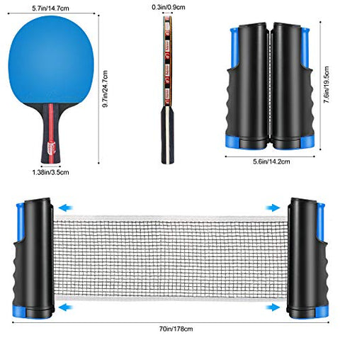 Image of Fostoy Table Tennis Set, 4 Ping Pong Paddles with 8 Table Tennis Balls and Retractable Ping Pong Net, Ideal Indoor and Outdoor Ping Pong Sets, Perfect for Professional and Recreational Games (Blue)