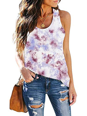 Image of CUQY Womens Tie Dye Shirts Workout Tank Tops Loose Fit Athletic Running T Shirts Summer Tops (Brown tie dye, XL)
