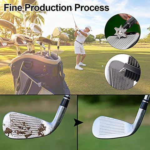 Image of Golf Club Cleaner Set,Golf Club Brush,Golf Club Groove Sharpener with 6 Heads,Foldable Golf Divot Repair Tools,Double-sided Cleaning Brush with 2 Ft Retractable Zip-line Aluminum Carabiner,3 Pack