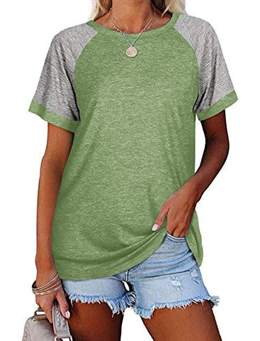 Image of Fallorchid Women's Short Raglan Sleeve T-Shirts Casual Color Block Tops (X-Large, Mint Green)