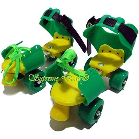 Image of Supreme Deals Designed Plastic Adjustable Inline Roller Skates/Skating Shoe with Front Break for Kids (Green, 4-12 Years)
