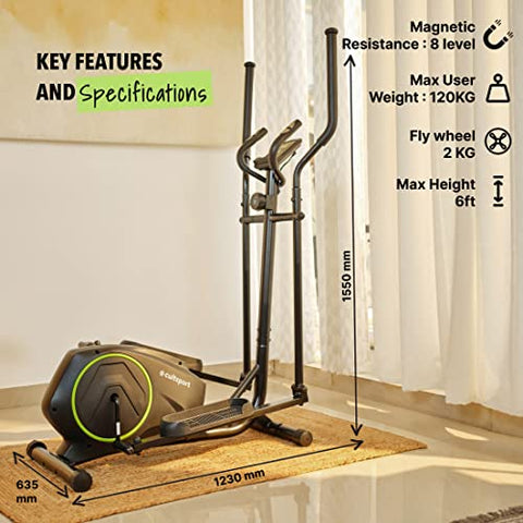 Image of Cultsport smartcross b1 Bluetooth Enabled Elliptical Cross Trainer, Max Weight: 120kg, Free at Home Installation, Trainer Led Sessions by Cultsport