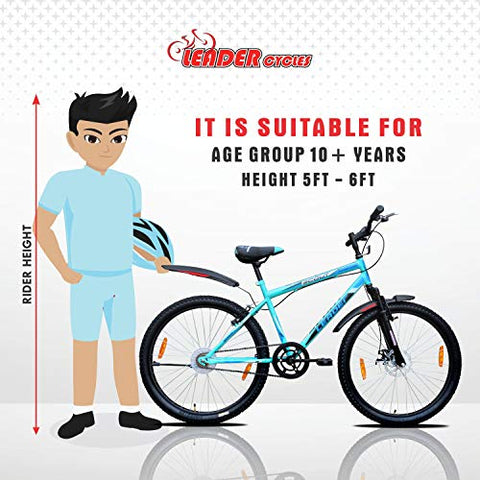 Image of Leader Men's Single Speed with Front Suspension and Front Disc Brake Without Gear Scout MTB 26T Mountain Bicycle (Sea Green & Black, Above 10 Years, 18", 26")