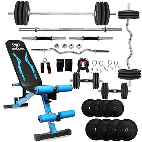 Image of BULLAR, gym bench, bench for home gym, perfect gym bench for home workout, idol for bench press, and squat rack (Adjustable Bench with 30kg rubber combo)