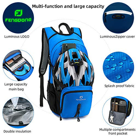 Image of FENGDONG Sports Hydration Packs Backpack with 2L TPU Water Bladder for Hiking,Biking,Running,Cycling,Climbing Included Tube Brush-Blue