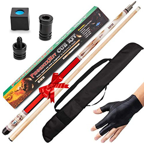 Image of PhoenixHit Pool Cue Stick Set - 58” Long Billiard Cue Stick, 19 Ounces with Accessories Included for a Memorable Billiard Experience in One Kit
