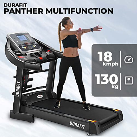 Image of Durafit - Sturdy, Stable and Strong Panther Multifunction | 5.5 HP Peak DC Motorized Foldable Treadmill | Auto incline | Home purpose | Max Speed 18 Km/Hr | Max User Weight 130 Kg | Black