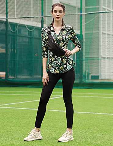 Image of JACK SMITH Women's 3/4 Sleeve Sports Moisture-Wicking Polo Shirt T-Shirt Tops, Cashew Flowers 2#, Large