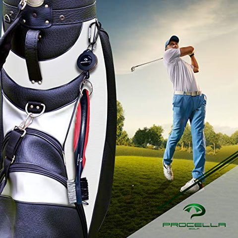 Image of Procella Golf Club Brush - Must-Have Golf Tool for Cleaning Dirty Clubs - Golf Club Cleaner for Irons & Woods - Golf Brush and Groove Cleaner with Carabiner - Nylon & Wire Golf Club Cleaning Brush