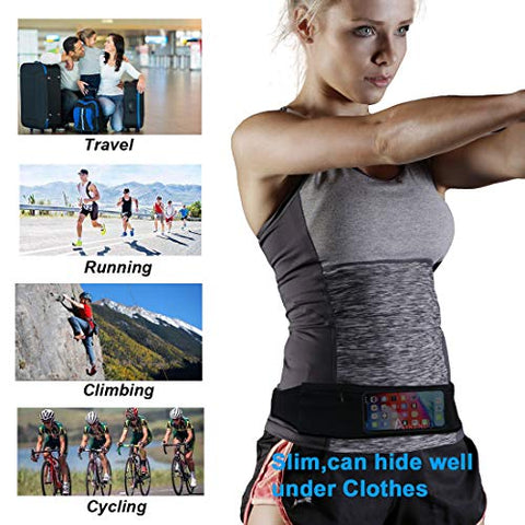 Image of Slim Running Belt Fanny Pack Phone Holder,Fitness Workout Waist Pouch Bag for Exercise Gym Walking,Travel Money Jogging Pocket Belt Runners Gift Accessories Gear for iPhone 11 8 7 Plus XS XR (Black)