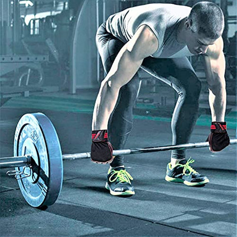 Image of X TRIM Macho Unisex Professional Weightlifting Gym Gloves with Wrist Wrap for Palm and Wrist Protection (Leather Grip, Black & Red)