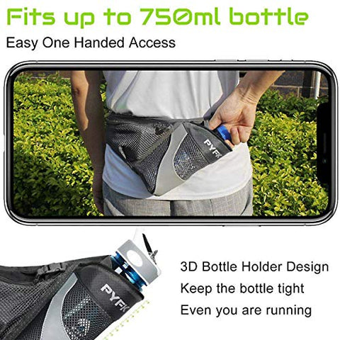 Image of PYFK Running Belt Hydration Waist Pack with Water Bottle Holder for Men Women Waist Pouch Fanny Bag Reflective (Black)