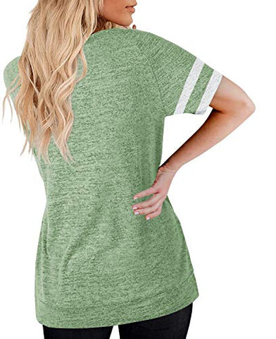 Image of Womens Crewneck Short Sleeve Shirts Raglan Striped Color Block Baseball Tee Tunic Tops Green