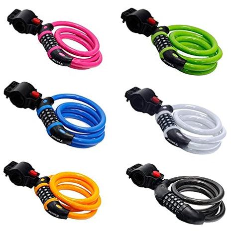 Image of Mayan Cobra Cycle Cable Lock, Helmet Lock, Self Coiling 5 Digit Resettable Number Combination Cable Bike Locks, 4 Feet x 1/2 Inch