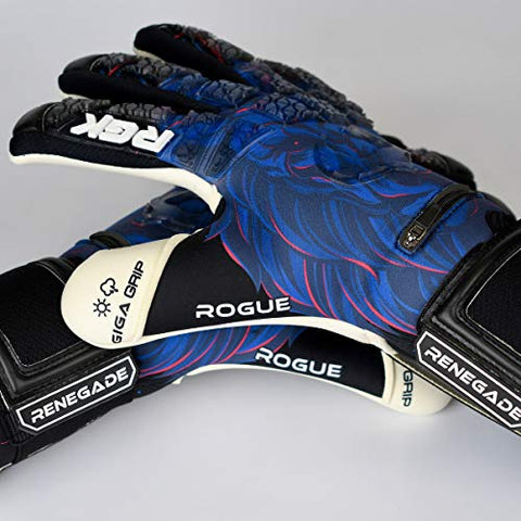 Image of Renegade GK Limited Edition Rogue Guardian Goalie Gloves with Pro-Tek Fingersaves | 4mm Giga Grip & Neoprene | Black & Blue Soccer Goalkeeper Gloves (Size 9, Youth-Adult, Negative Cut, Level 4+)