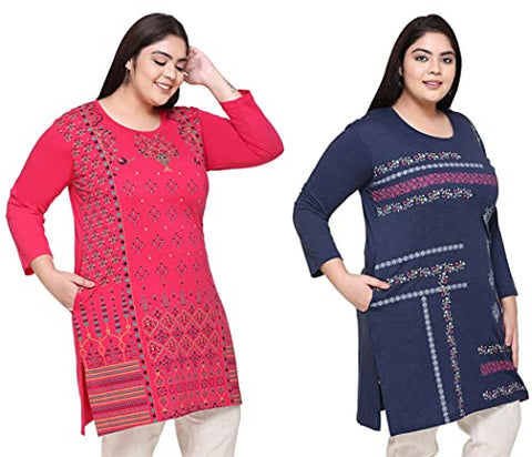 Image of In Love Women's Printed Tshirts(Queen Pink : : Heather Blue,5XL,Pack of 2)