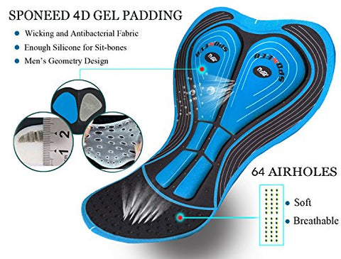 Image of sponeed Mens Bib Cycling Shorts Padded Gear Biking Bibs Quick Dry Sportswear Bicycle Wear Black Small