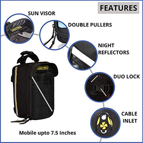 Image of GR GOLDEN RIDERS Polyester Bicycle Front Frame/Tube Bag for Mobile Phone (Black)