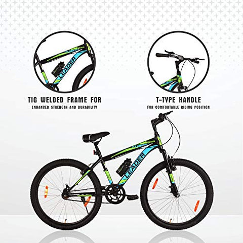 Image of Leader Men's Single Speed & Front Suspension Without Gear Fusion MTB 26T Mountain Bicycle (Black & Green, 18", 26")