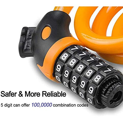 Image of FABSPORTS Bike Lock Cable,4 Feet / 1.2 Meter, High Security 5 Digit Resettable Combination Coiling Bicycle Cable Lock for Bicycle Outdoors, 12mm Thick