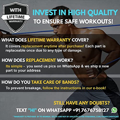 Image of Fit Mammal Resistance Band Set- Warranty for Life- Resistance Bands for Workout for Men & Women- Heavy Resistance Tube & Stretch Band for Exercise- 50+ Exercise Bands E-Book