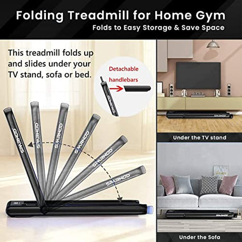 Image of Sparnod Fitness STH-3030 (4 HP Peak) 2 in 1 Foldable Treadmill for Home Cum Under Desk Walking PadSlim Enough to be stored Under Bed (Black)