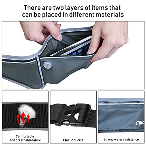 Image of MUCRO Running Fanny Pack, Large Capacity Sports Workout Running Belt with Loudest Survival Whistle and Adjustable Extender Belt for 6.5" Android Apple iPhone Running Fanny Bag
