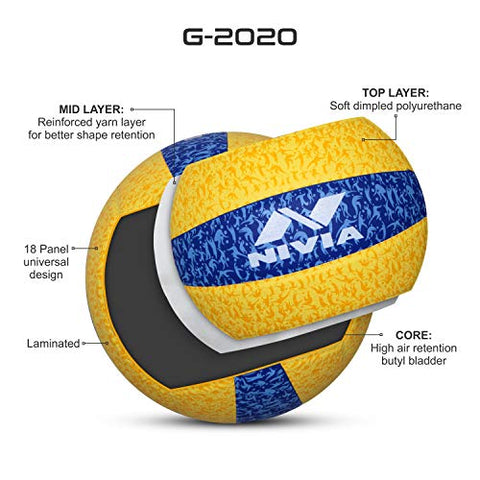 Image of Nivia G-2020 Rubber Volleyball, (Yellow and Blue)