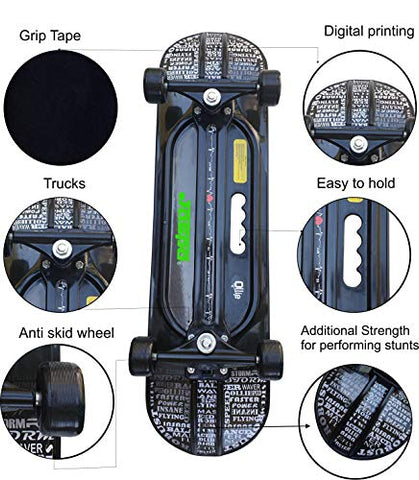 Image of jaspo Polyurethane Hurricane Ollie Quilt Fiber Skateboard Suitable for Age Group Above 10 Years with 100 kg Weight Handling Capacity (Black, 31x8 Inch)